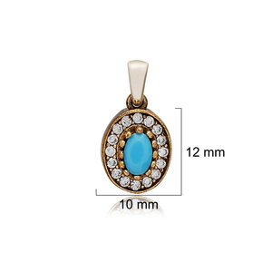 Colgante de plata de primera ley con forma ovalada para mujer, abalorio, plata esterlina 925, Circonia cúbica, zirconia, circonita, zirconita, turquesa, turco, hecho a mano - Product Image 2