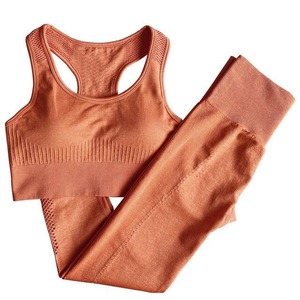 Conjunto de Yoga Deportivo para Mujer, Personalizado, Otoño, Sin Costuras, Spandex/Poliéster, Cómodo, Suave, Sujetador Deportivo y Leggings Ligeros - Product Image 2