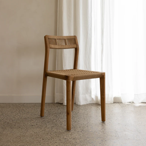 Silla de comedor de teca moderna con mimbre telar para silla de comedor casera marco de madera maciza con caña tejida - Product Image 1