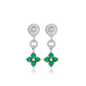 Pendientes de Botón con Diseño de Flor y Circonita Esmeralda Pequeña, Joyería de Plata de Ley 925 Hecha a Mano en Turquía, Venta al por Mayor - Product Image 6