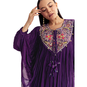 ชุดสูท Kaftan Kaftan Palazzo สีม่วงพร้อมด้วย zardosi และด้ายทำงานขายส่งชุดปาร์ตี้ตามประเพณี - Product Image 3