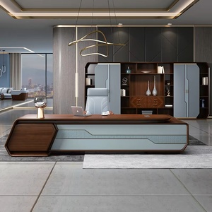 Modern Luxury Wooden Executive Desk High <b>End</b> Ergonomic Boss Office <b>Table</b> with Modular <b>Storage</b> for Home Villa Study and Commercia - Product Image 2