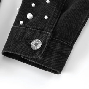 Chaqueta vaquera de perlas para mujer de alta calidad, abrigo vaquero recortado con diamantes de imitación, prendas de vestir de algodón de Color sólido para primavera y otoño, Chaquetas vaqueras - Product Image 5
