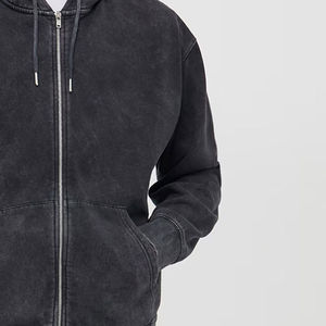 Heavy Weight Regular Fit Men's Zipper-Up Acid Wash Beaded Winter Otoño 100% Cotton Fleece Hoodie - Product Image 6