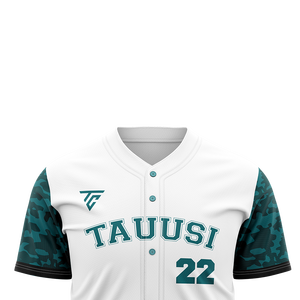 Conjunto personalizado de camiseta de béisbol Teamwear bordado e impreso, tela de malla y diseño frontal de sarga con botón - Product Image 2