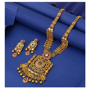 Juego de joyas étnicas chapadas en oro tradicional de 22 quilates Acabado pulido para bodas Fiestas Compromisos Aniversarios-Idea de regalo - Product Image 1