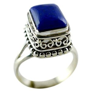 Handmade 925 Sterling <b>Silver</b> <b>Statement</b> <b>Ring</b> Lapis Lazuli Natural Blue Cushion-shaped Gemstone Boho Geometric September - Product Image 1