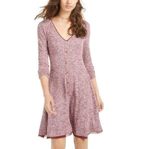 Abito American Rag Junior rosso XX-Small a trapezio in maglia a costine melange con caratteristica traspirante e vita naturale - Product Image 1