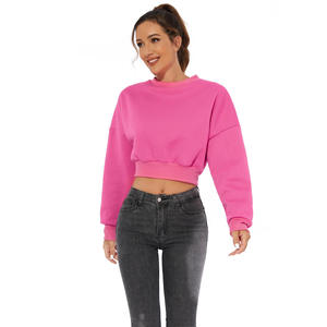 Sudadera con Capucha Corta Personalizada para Mujer |   Sudadera con Capucha de Cuello Redondo Extra Grande de Color Sólido de Alta Calidad - Product Image 1
