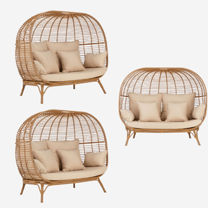 Best-seller grand lit de loisir rond en rotin imperméable double siège mobilier d'extérieur pour hôtel villa jardin prix de gros - Product Image 6