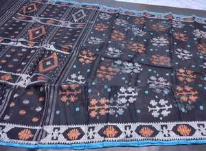 Exclusivo Deshi Dhakai Jamdani Sharee Calidad de exportación para mujeres TELA JAMDANI Azul ROJO VERDE Dorado de Bangladesh - Product Image 3