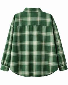 Chemise boutonnée surdimensionnée à carreaux pour femme, vert foncé, manches longues, décontractée, en flanelle, avec poches, tunique douce, automne-hiver, vente en gros - Product Image 4