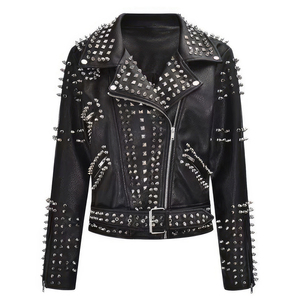 Fashion <b>Mens</b> Punk Studded Leather <b>Jacket</b> With Spikes <b>Slim</b> <b>Fit</b> Zipper Closure Heavy Metal Biker Style Autumn Winter Outerwear - Product Image 3