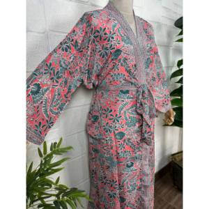 Floral Print Silk Blend <b>Kimono</b> Robe Classic Style <b>Plus</b> <b>Size</b> Sleepwear Soft Woven Fabric Drawstring Closure for Home Bridal Use - Product Image 6