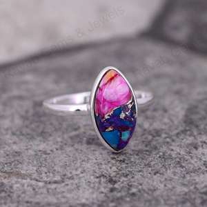 Bague en argent sterling 925 massif pour femme en forme de marquise 7x14mm - Product Image 3