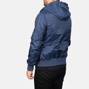 Keven Impex Unisex Navy Blue Hooded Bomber Jacket Full Sleeve Windproof Waterproof Breathable Polyester Winter Streetwear Zipper - Product Image 2