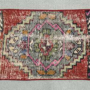 1.3x2.6 ft Rug, Turkish Vintage Rug, <b>Red</b> <b>Wool</b> Rug - Product Image 3