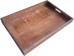 Grand plateau de service en bois de couleur marron - Product Image 2