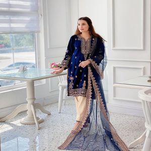 2022 nuevas señoras Shalwaar Khmeez 100% terciopelo ecológico transpirable encaje botón decoraciones borla patrón cintura Natural - Product Image 1