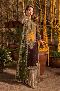 Costumes pour femmes pakistanaises de qualité supérieure, costumes ethniques lourds disponibles en gros, costumes fantaisie pour les fêtes, Mehndhi Mayo - Product Image 6