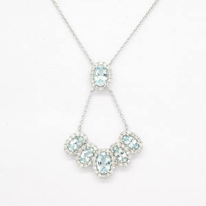 Collar con Colgante de Aguamarina Ovalada de 1.53 Ct, Cadena de Oro Blanco Sólido de 14k con Múltiples Diamantes en Halo, Collar para Mujer con Envío Rápido - Product Image 6