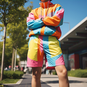 Chaqueta cortavientos con capucha de Color sólido, conjunto de pantalones cortos personalizados para lluvia 100%, conjunto de pantalones cortos impermeables de nailon para hombres, chaquetas cortavientos para senderismo - Product Image 3