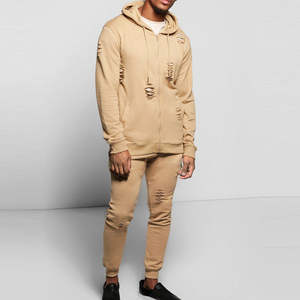 Conjunto Deportivo Informal para Hombre, Sudadera con Capucha y Pantalones Deportivos, Estilo Desgastado, Color Bronceado, Ropa Deportiva Personalizada al por Mayor - Product Image 4