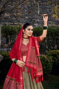 Nouveau 2024 dernière tenue de créateur haute sur demande Tussar Silk Lehenga Choli & Dupatta avec impression florale et feuille travail à vendre - Product Image 3