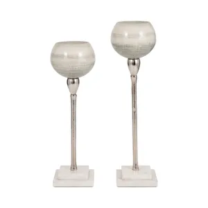 Bougeoir votif en verre moderne à la maison avec base en marbre haut argent vert sauge décor à la maison décoration Accent - Product Image 2