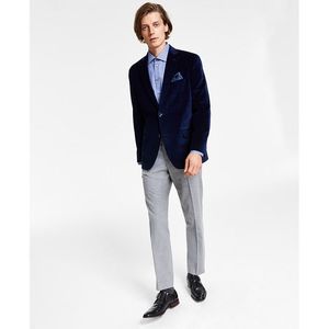 Blazer da Uomo Alfani Slim-Fit in Velluto Blu Tinta Unita Taglia 38 con Stampa Fantasia Stile Moda Tessuto Lavorato a Maglia Taglie Forti - Product Image 1
