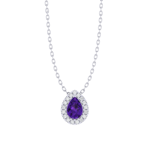 Colgante de Plata de Ley con Baño de Oro de 14K y Rodio, con Amatista en Corte Pera y Circonita Cúbica, con Cadena de 18 Pulgadas para Regalo - Product Image 1