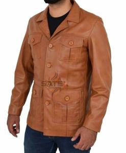 Veste en cuir unisexe style cow-boy, à manches régulières, ornée de perles, à franges, col montant, patchwork, marron - Product Image 4