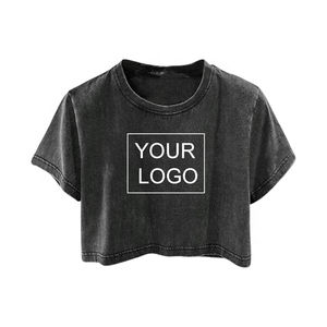 T-shirt court pour femme en coton personnalisé, coupe ajustée, respirant, séchage rapide, style décontracté, délavé à l'acide, broderie rétro, imprimé en relief, sexy, vente en gros - Product Image 1