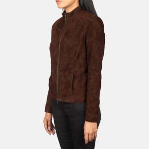 Rumella Ladies' Reversible Biker <b>Jacket</b> in Mocha <b>Suede</b> <b>Leather</b> Double Breasted Outerwear with Custom Logo Soft for Autumn Season - Product Image 2