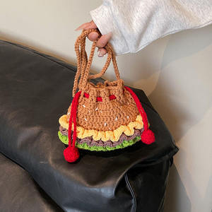 Sac bandoulière portable en fil tricoté au crochet, style hamburger, à fermeture ouverte, tendance, pour parents et enfants - Product Image 3