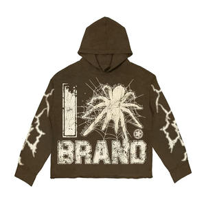 Nouveau unisexe 100% coton surdimensionné goutte épaule à capuche séchage rapide Anti-rides Streetwear brodé impression de détresse pour le printemps - Product Image 1