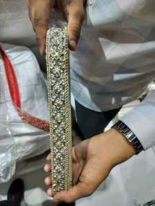 custom made embroidered thread work laces with multi coloured options with stones fixed and curly border designed for resale. - Product Image 3