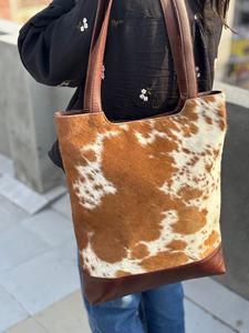 À la mode Double poignée souple véritable cuir de vachette fourrure grande taille fourre-tout sac à bandoulière sac à main Collection élégante sac à provisions pour les femmes - Product Image 3