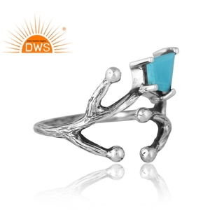 Texture Design Sterling Silver Natural Kingman <b>Turquoise</b> Gemstone <b>Ring</b> For Women Custom Design Jewelry Manufacturer - Product Image 4