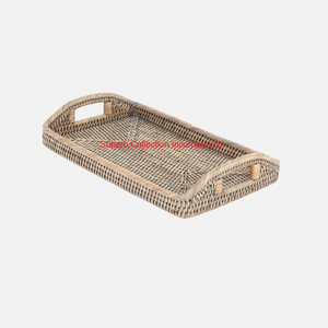 Plateau de service en rotin naturel de qualité supérieure avec poignées plateau tissé décoratif pour le rangement de la Table basse du petit déjeuner et la décoration intérieure - Product Image 6