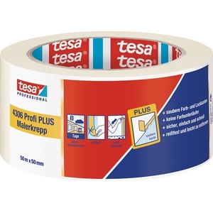 Profi PLUS 4306 Lightly Creped Light Beige Painter's Masking <b>Tape</b> 50mm Width 50m Length 6-Pack From for TESA - Product Image 1