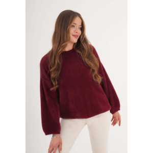 Pull en maille bouclée bordeaux pour femme, coupe ample, vente en gros - Product Image 6