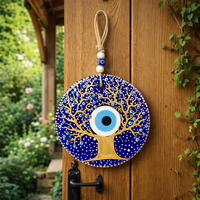 Décoration murale grand format Œil protecteur Arbre de vie en céramique bleu et or, Talisman porte-bonheur pour la maison 22cm