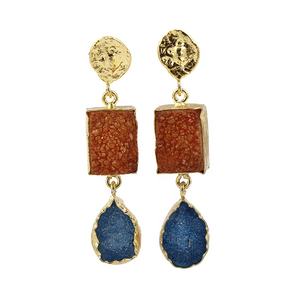 Handmade <b>Fashion</b> <b>Drop</b> <b>Earrings</b> Yellow & Orange Double Druzy Gemstone Gold Plated Pear Orange Push Back with Handmade Jewelry - Product Image 3