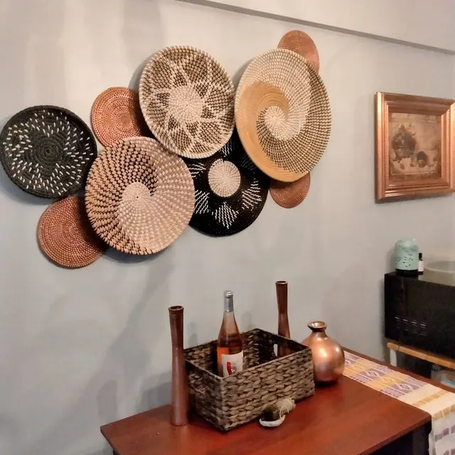 De calidad superior Set 9 de África cestas de pared decoración blanco cesta colgante para Boho decoración de la pared 100% hecho a mano de vietnamita artesano