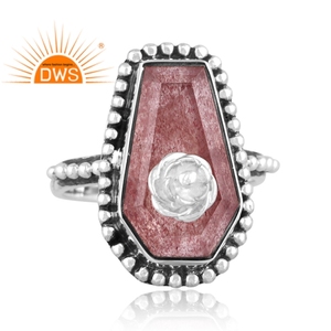 Latest Design Oxidized Sterling Silver Natural Strawberry <b>Quartz</b> Gemstone Stackable <b>Ring</b> Custom Jewelry Manufacturer - Product Image 3