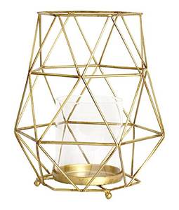 Lanterne à bougie en métal de qualité supérieure dans un cadre en fil métallique fini doré avec forme géométrique pour la décoration intérieure - Product Image 6