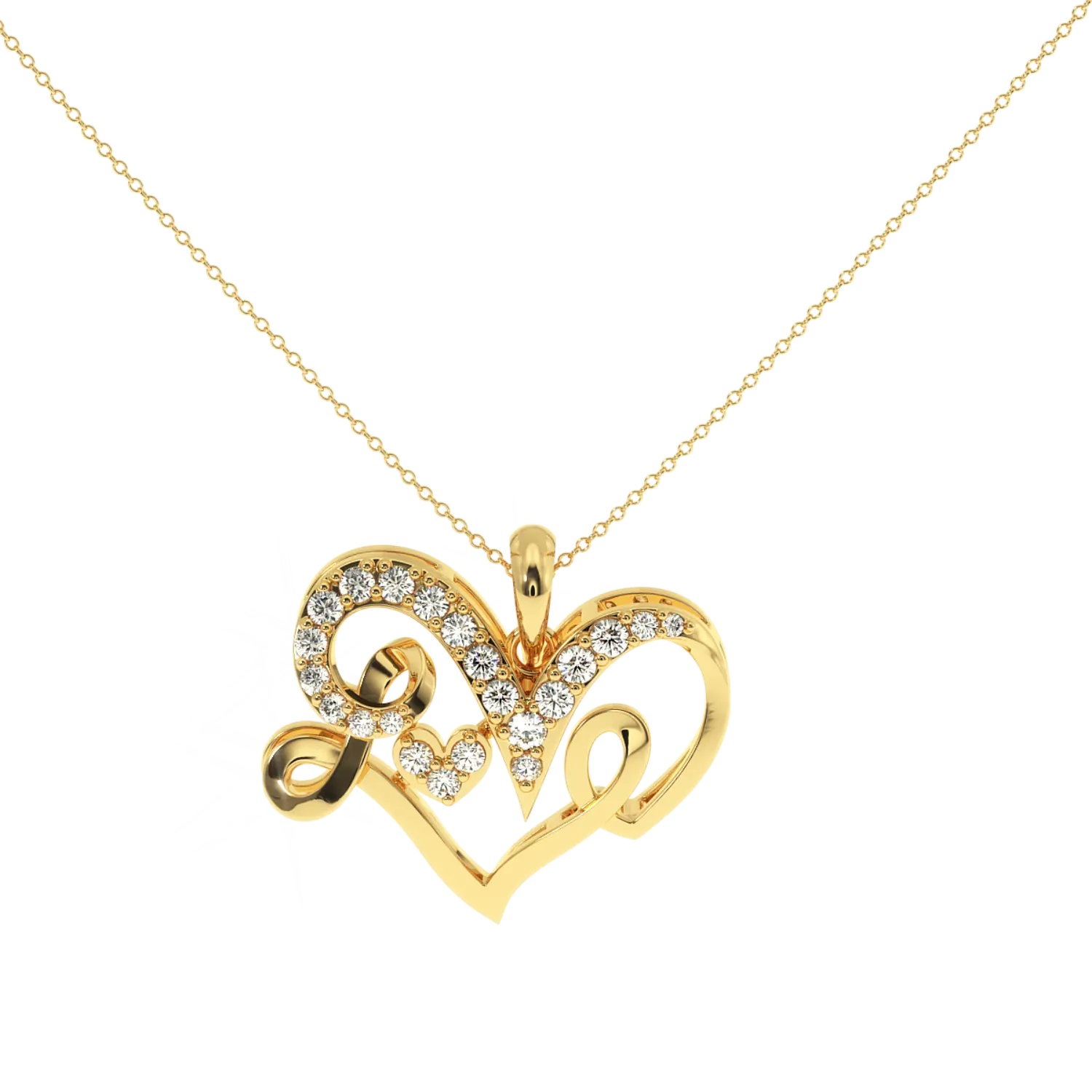 Cadena de abalorios Diamante natural SI- H/I con oro amarillo de 14 quilates Regalo DE BODA Colgantes de lujo Amor con encanto de corazón para mujeres