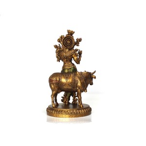 Artisanat en métal finition laiton résine, motif Vache Krishna, style Art Déco traditionnel, pour décoration de bureau, salon, extérieur et maison, idéal pour un anniversaire - Product Image 4