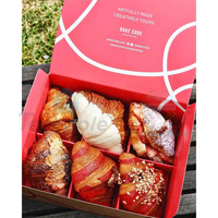Boîte à hamburger rouge personnalisée écologique en gros, petite boîte à croissant, boîte à gâteau de boulangerie, boîte à brownie, emballage alimentaire en papier